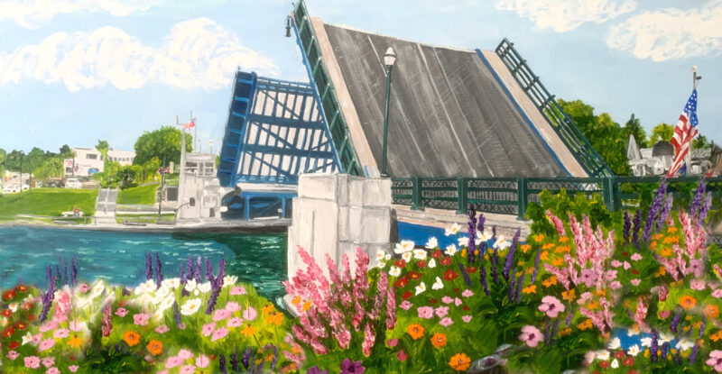 The Charlevoix Bridge Garden by Linda Boss Fine Art.Prints available as a 5x7, 8x10, 11x14 and 16x20. Signed and Authorized Seal. Additional Large Nonstandard size, Full Image available.