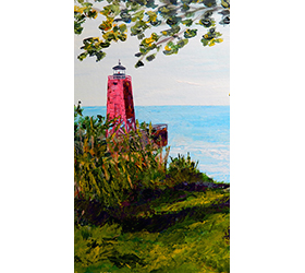 Charlevoix Lighthouse North Bluff Magnet by Linda Boss