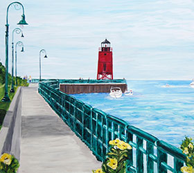 Charlevoix Lighthouse from Hoffman Park Large Print by Linda Boss