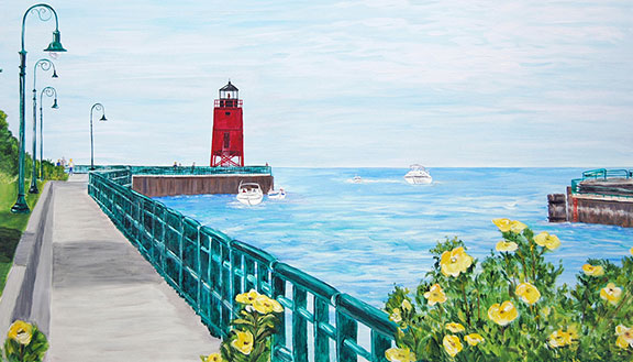 Charlevoix Lighthouse from Hoffman Park Magnet by Linda Boss