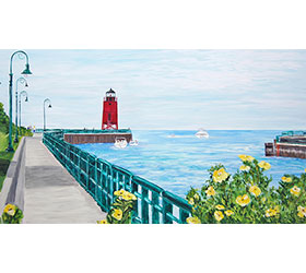 Charlevoix Lighthouse from Hoffman Park Magnet by Linda Boss