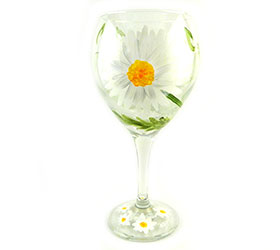 Daisy Hand Painted Wine Glass by Linda Boss