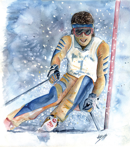 Downhill Racer - Watercolor By Linda Boss
