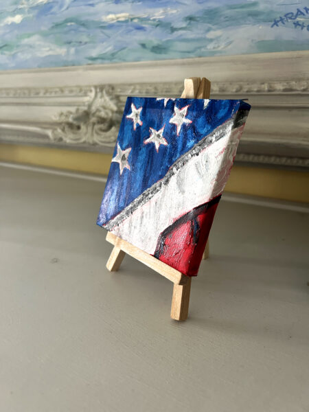 For the Love of Country. Original 4x4 inch acrylic on canvas painting with tabletop easel.