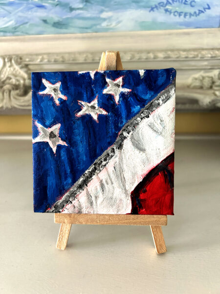 For the Love of Country. Original 4x4 inch acrylic on canvas painting with tabletop easel.
