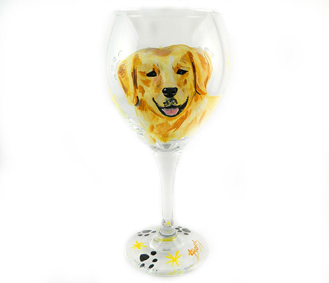 Golden Retriever on Red Wine Glass