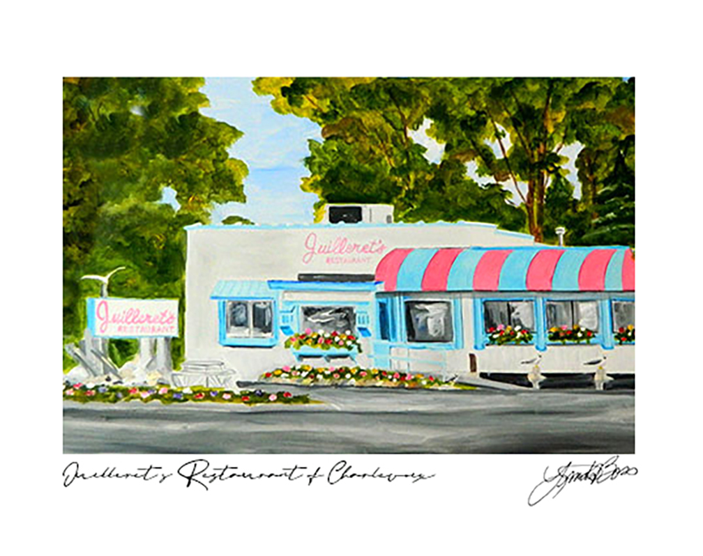 Juilleret's Restaurant of Charlevoix by Linda Boss Fine Art Prints available as a 5x7, 8x10, 11x14 and 16x20. Signed and Authorized Seal. Additional Large Nonstandard size available.