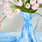 Pink Tulips in a Blue Pitcher