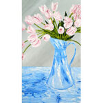Pink Tulips in a Blue Pitcher