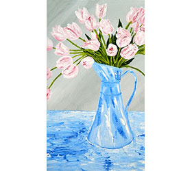 Pink Tulips in a Blue Pitcher