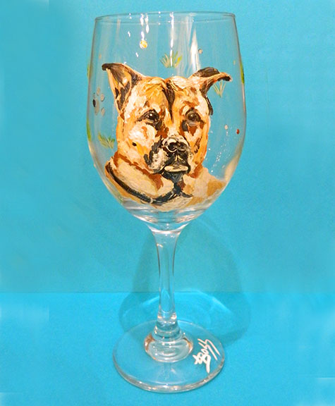 Chow/Pittie Mix on White Wine Glass