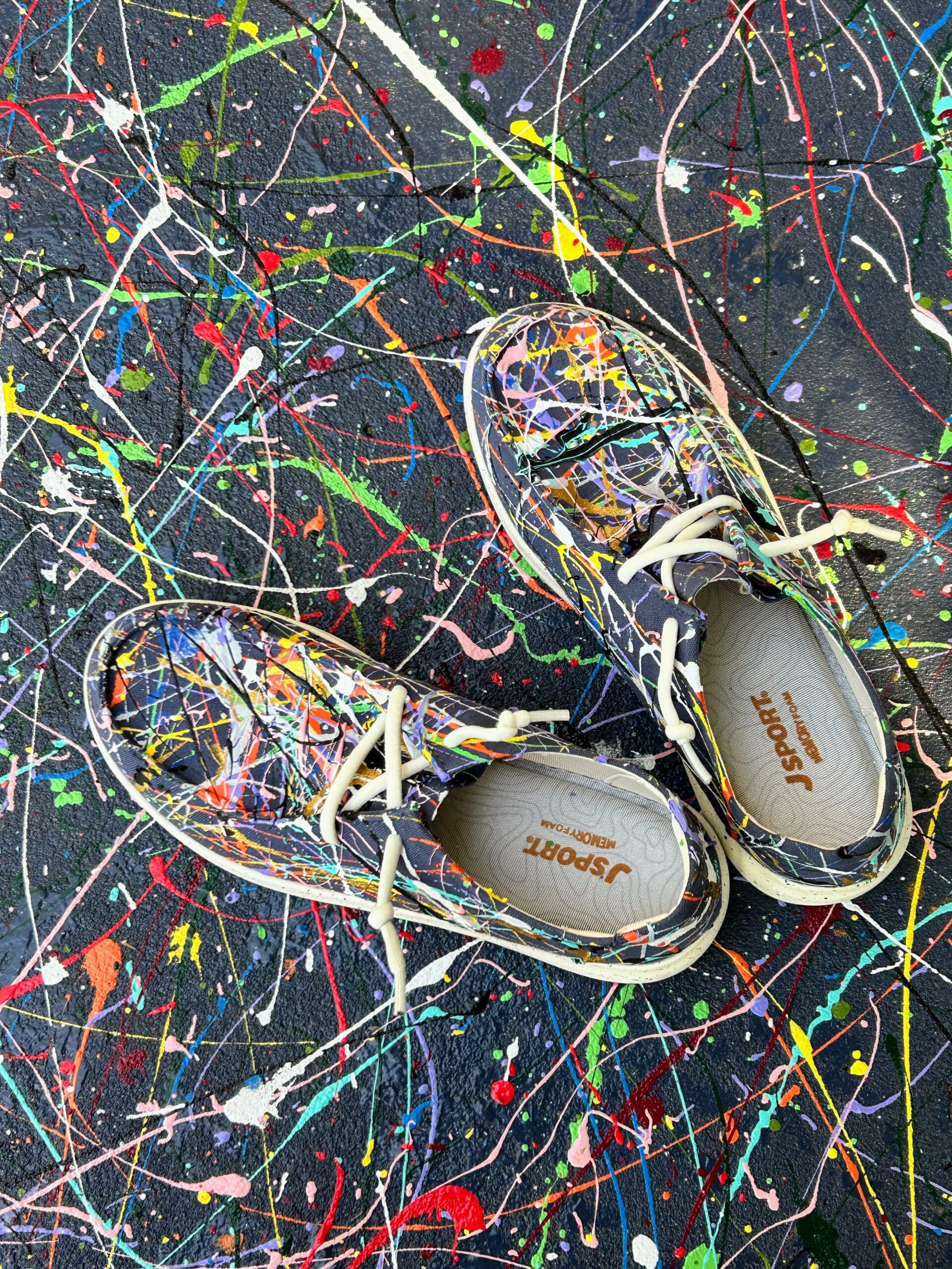 The inspiration! Custom Shoes painted up Jackson Pollack style by Linda Boss Fine Art