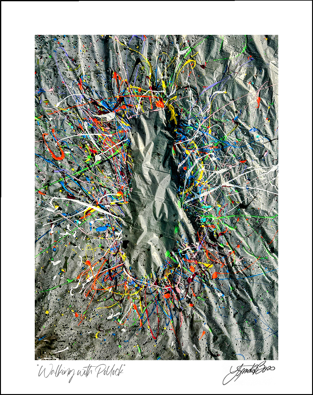 Walking with Pollock by Linda Boss Fine Art Bordered Prints available as a 5x7, 8x10, and 11x14. Signed and Authorized Seal.