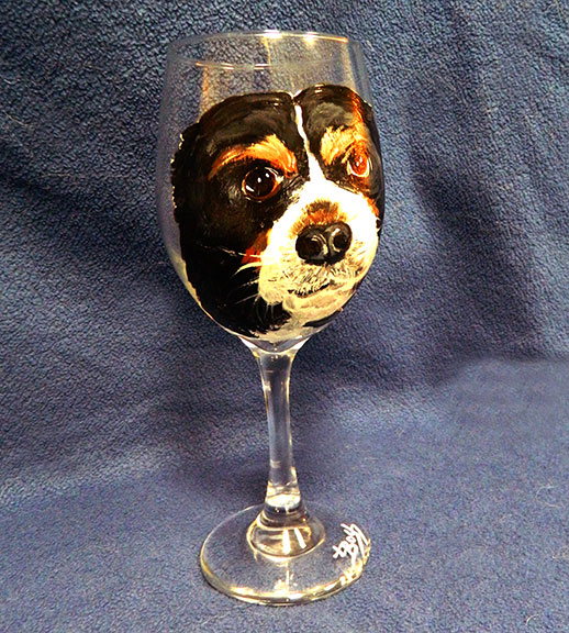 King Charles Cavalier Spaniel on White Wine Glass